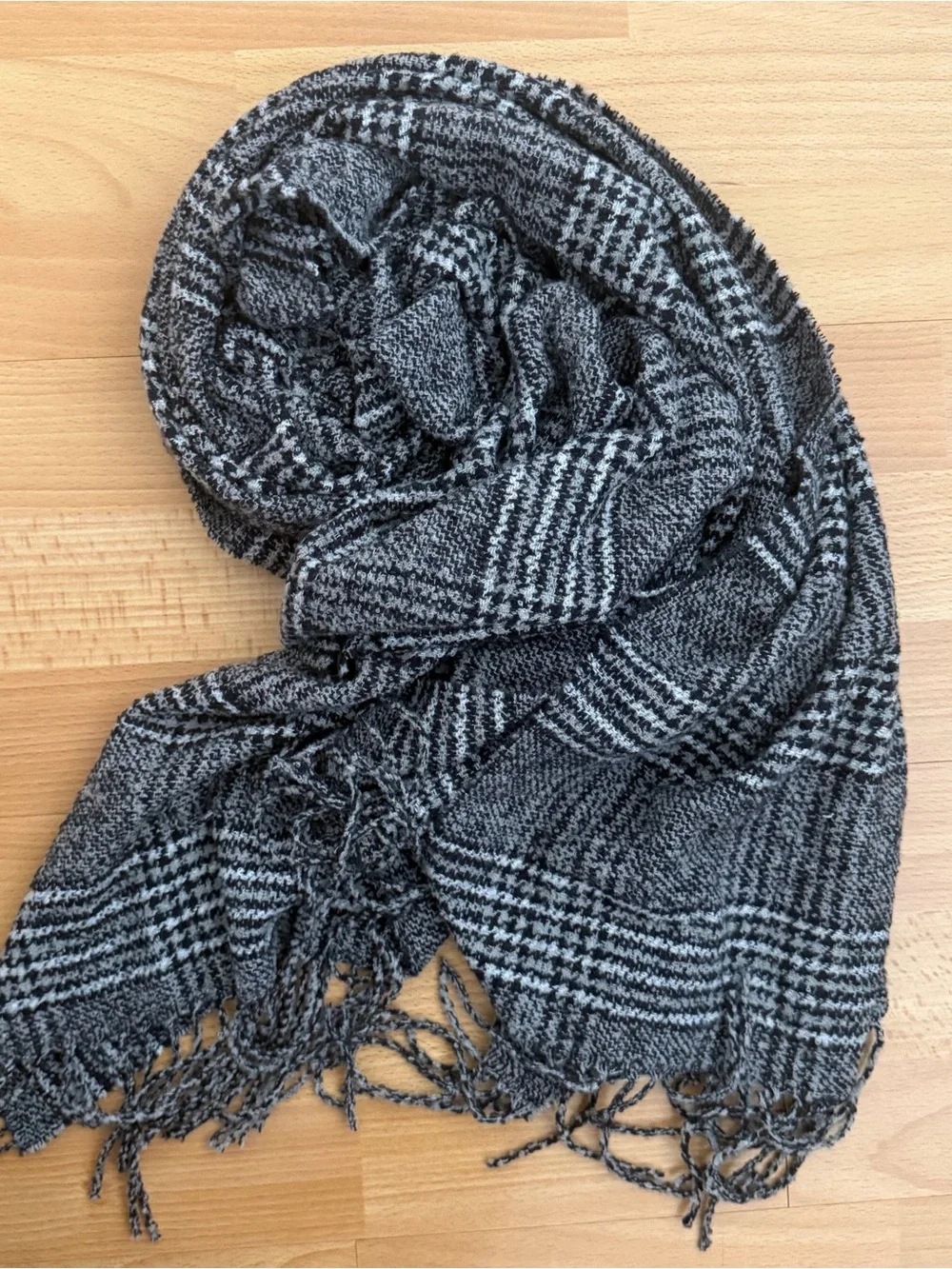 J Crew Gray Plaid Fringe Wool Blend Scarf - Classic Winter Accessory